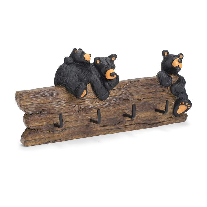 DEMDACO Black Bear Family 3.5 x 7.5 Hand-cast Resin Figurine Key Holder - Image 1